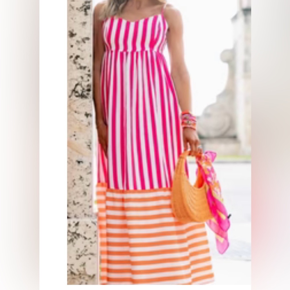 Striped Pink and Orange Maxi Dress